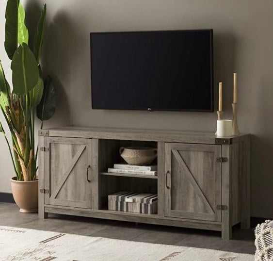 58 inch Barn Door Tv Console/ Sable Gray